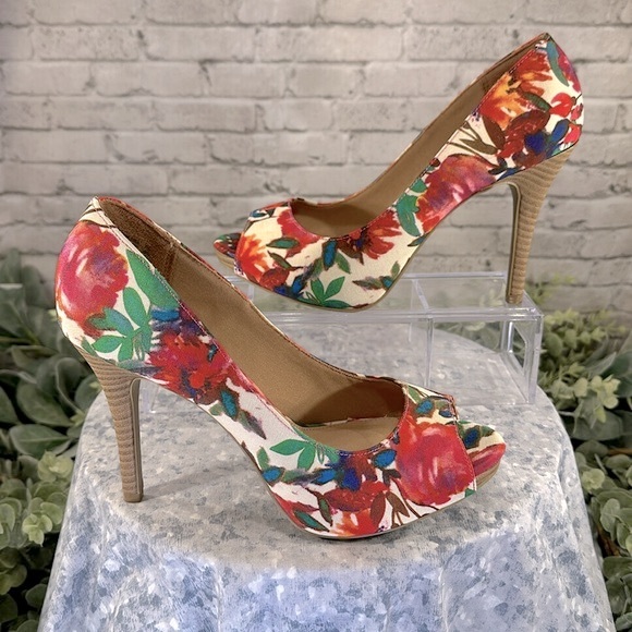 Christian Siriano for Payless “Kate” Tropical Floral PeepToe Heel WMS 7.5M💐NWOT - Picture 3 of 9
